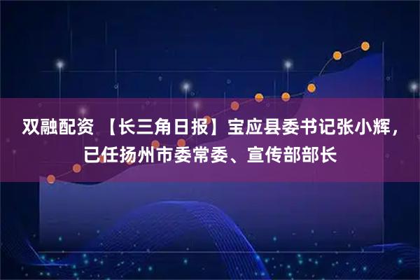 双融配资 【长三角日报】宝应县委书记张小辉，已任扬州市委常委、宣传部部长